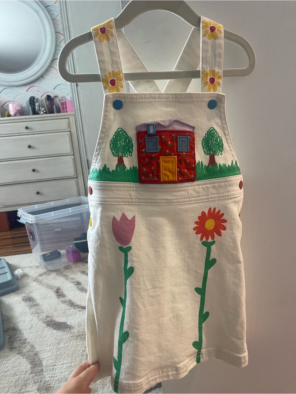 Cream Floral Garden Overall Dress for Kids